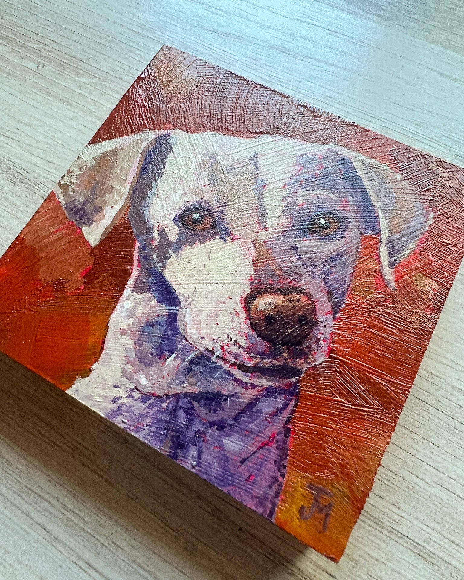 Whippet mix pet portrait paitning by Jen Montgomery.