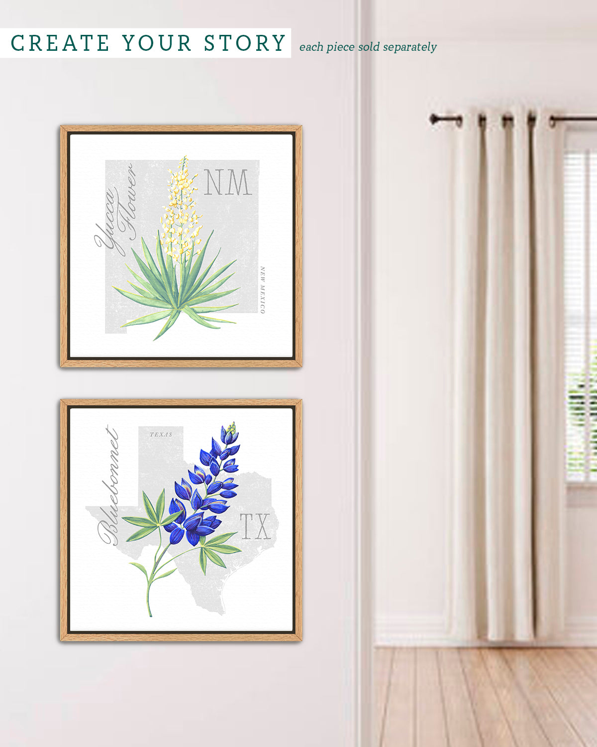 New Mexico (Yucca Flower) state flower fine art print, classic botanical style on white background. Oak frame available.