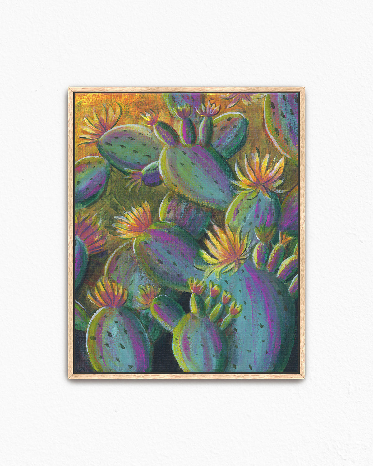 Flowering Cacti No. 001 framed canvas art print featuring flowering cacti.