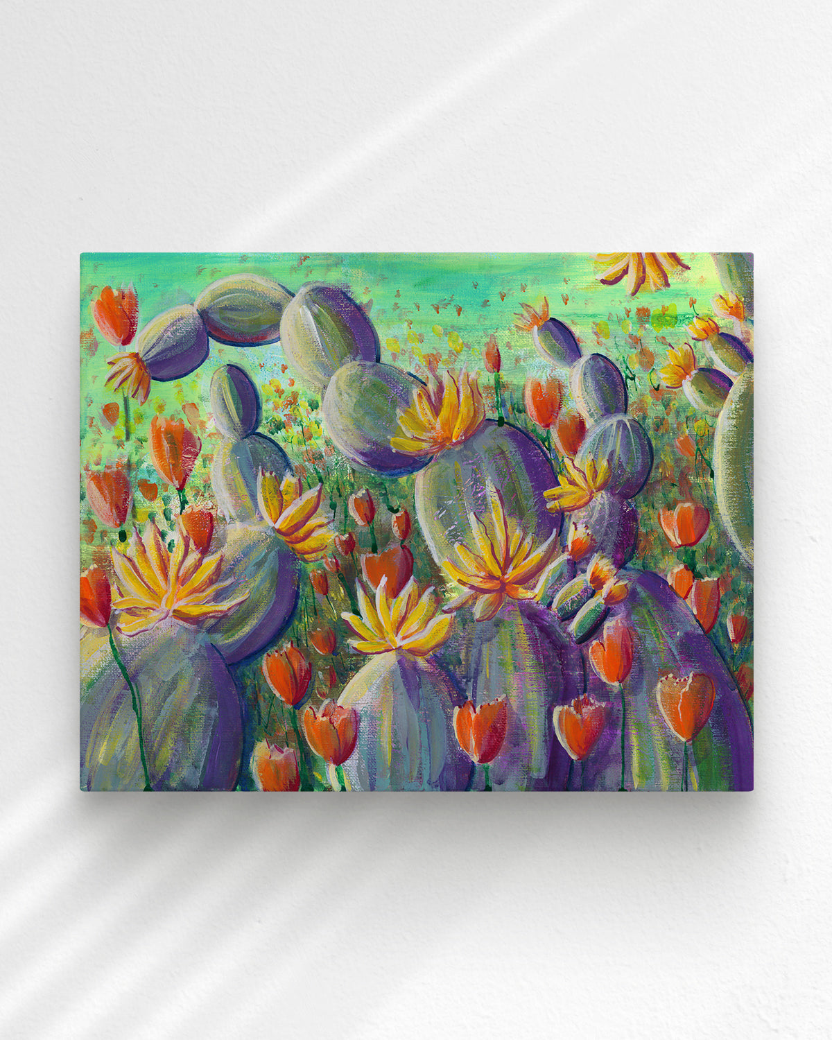 Flowering Cacti No. 002 canvas art print featuring flowering cacti and poppies.