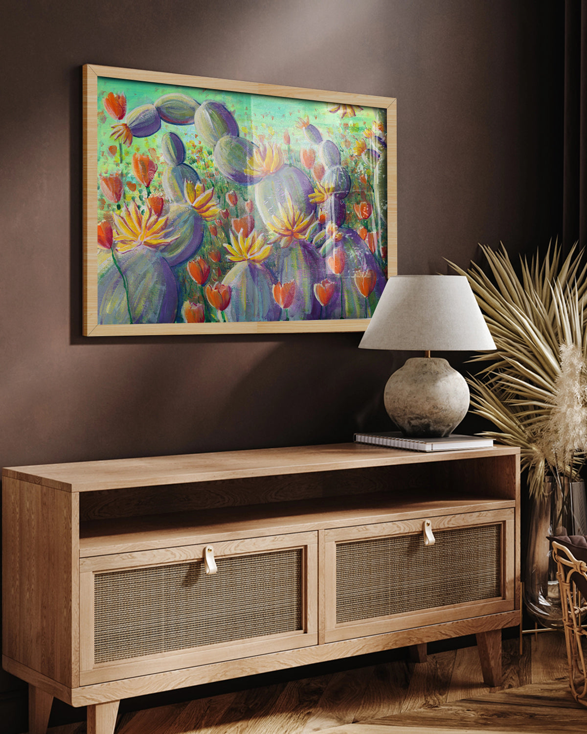 Colorful flowering cacti artwork by Jen Montgomery.