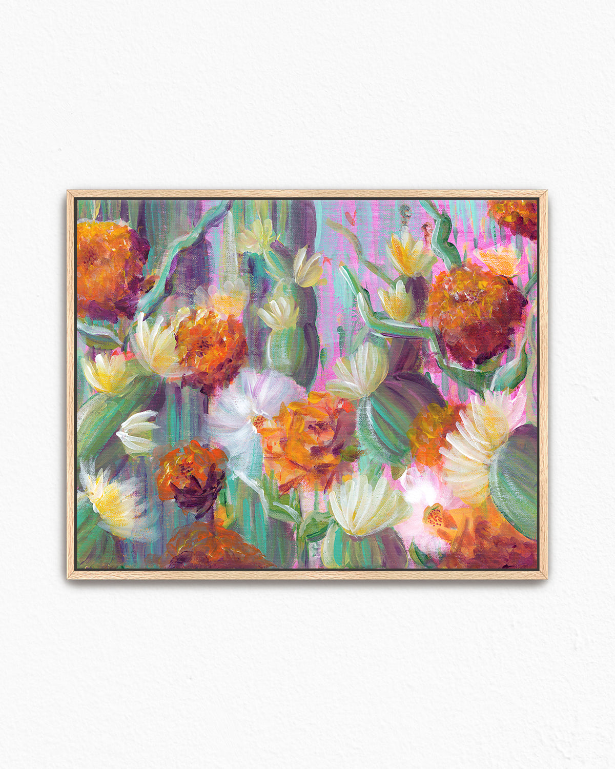 Flowering Cacti No. 003 framed canvas art print featuring flowering cacti.