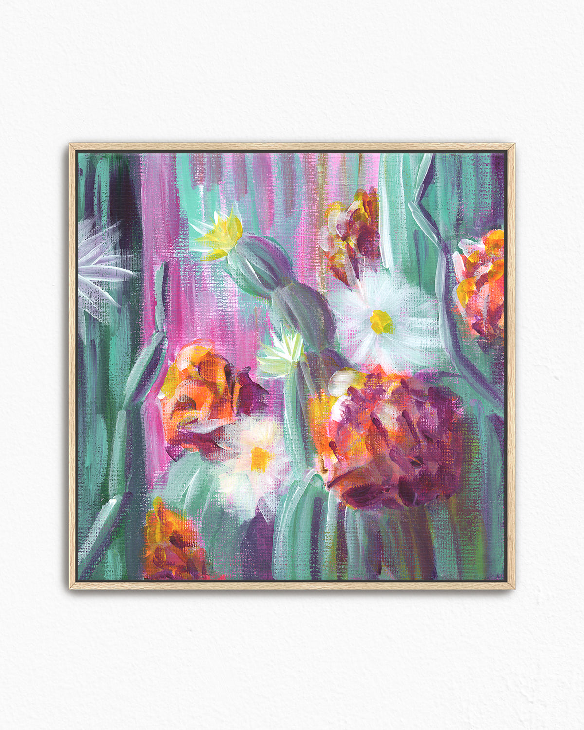 Flowering Cacti No. 005 framed canvas art print featuring flowering cacti.