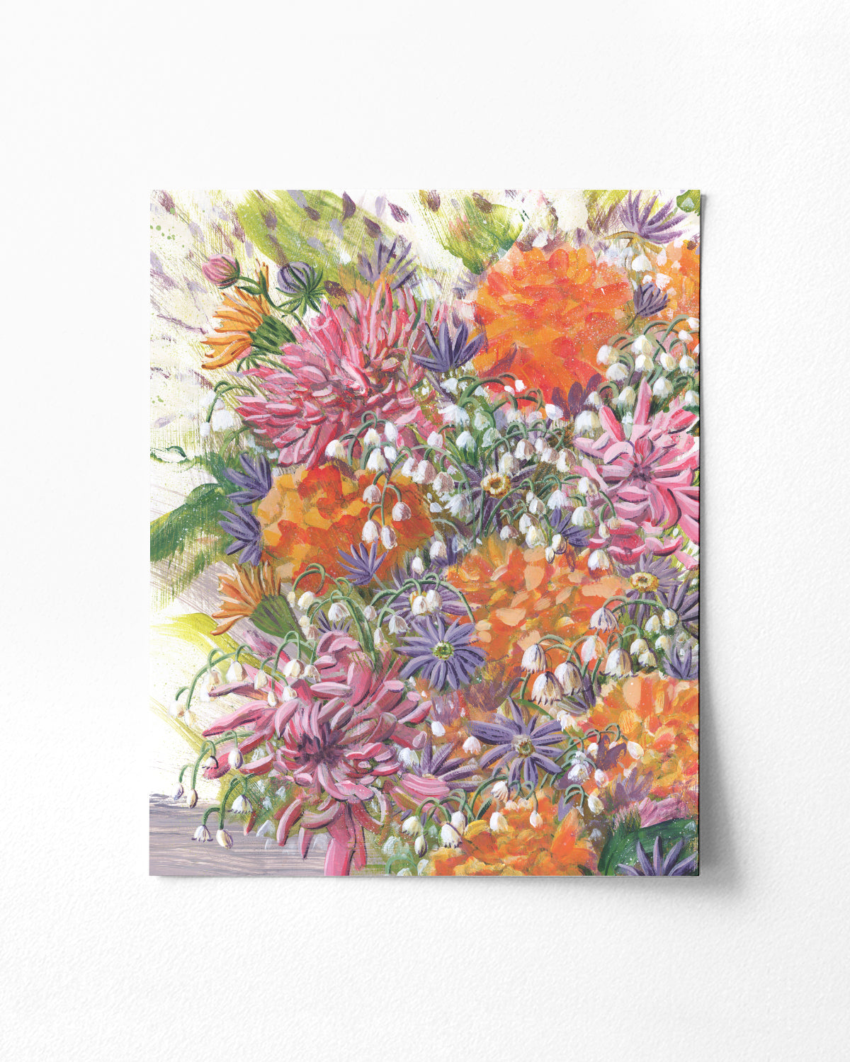 Bouquet No. 004 framed fine art print featuring pink, orange, purple and white.