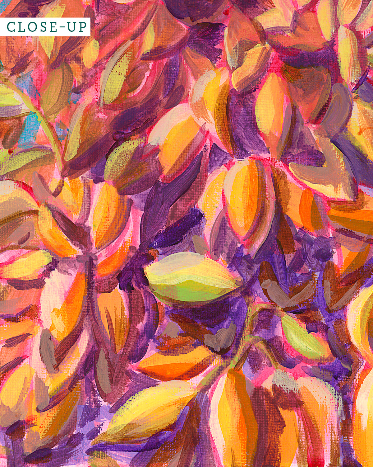 Print of colorful acrylic painting of yucca blooms against a blue sky by California high desert artist Jen Montgomery.