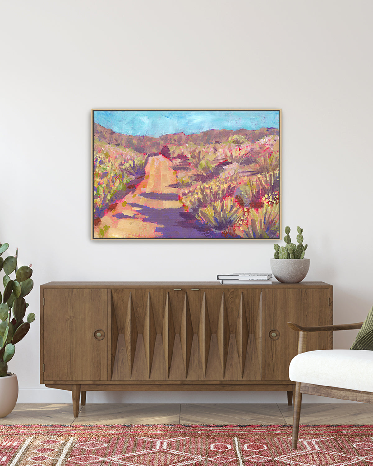 Print of colorful acrylic desert landscape painting with a winding path by California artist Jen Montgomery