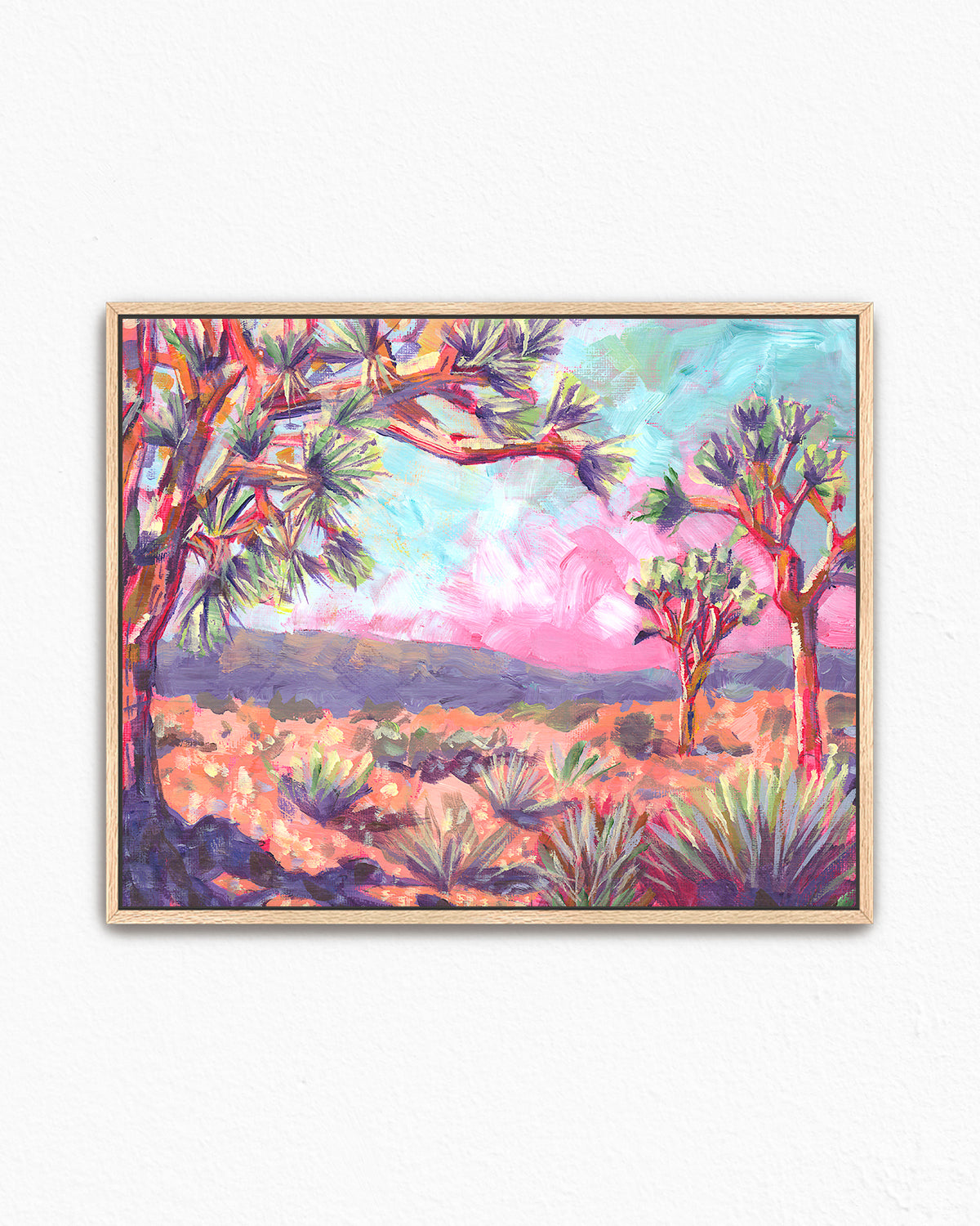 Print of colorful acrylic desert landscape painting with pink sky by California high desert artist Jen Montgomery
