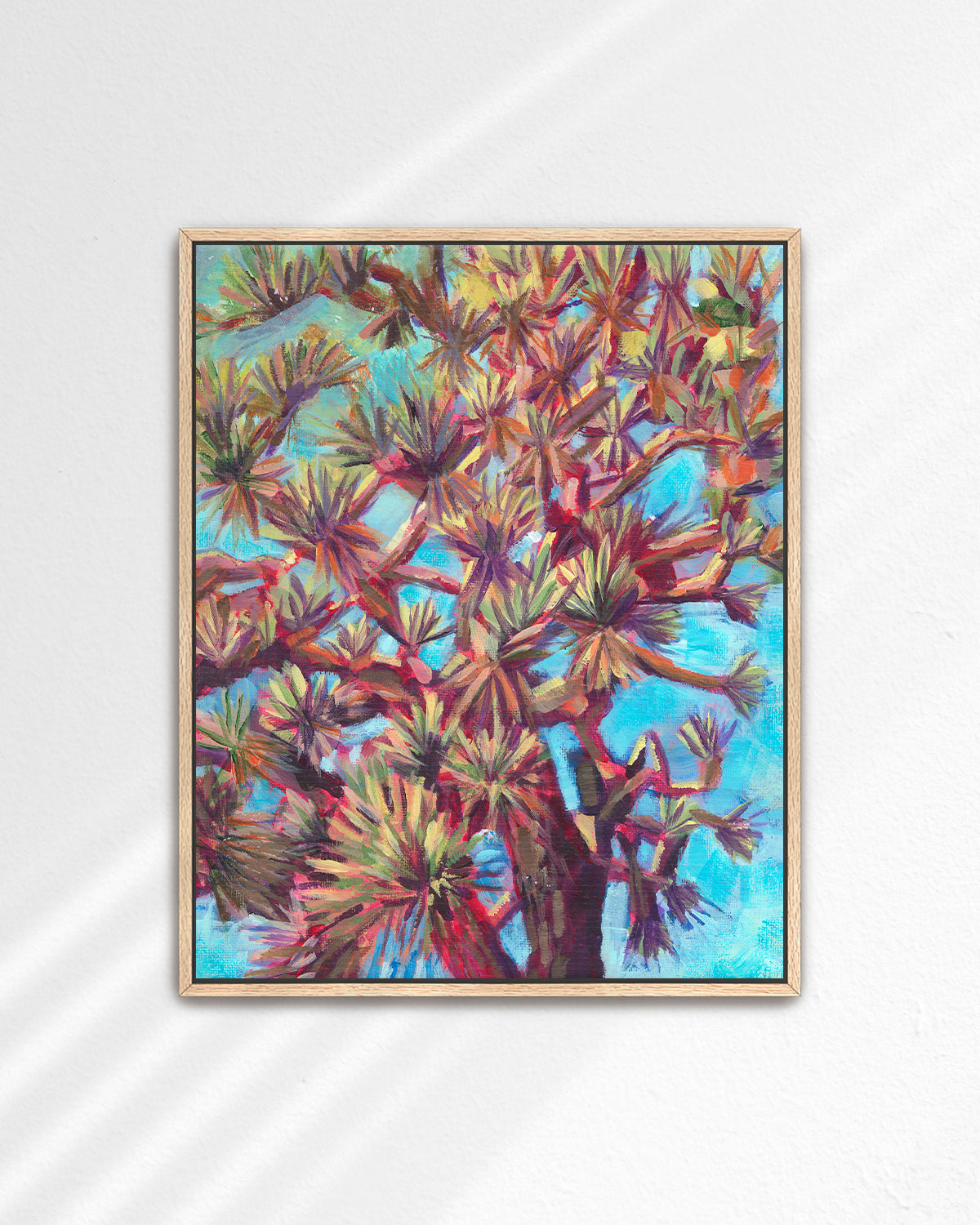 Print of colorful acrylic painting looking up through Joshua Tree branches by California high desert artist Jen Montgomery