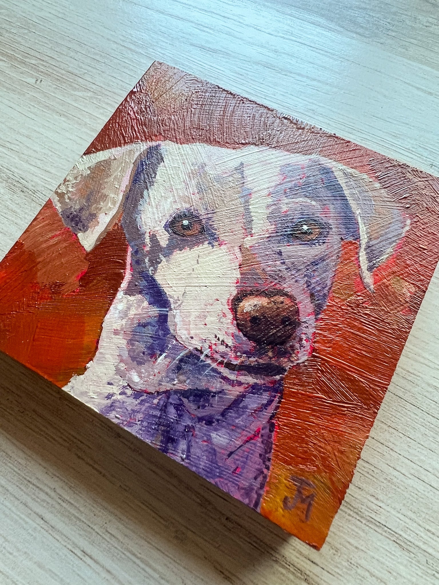 Whippet mix pet portrait paitning by Jen Montgomery.
