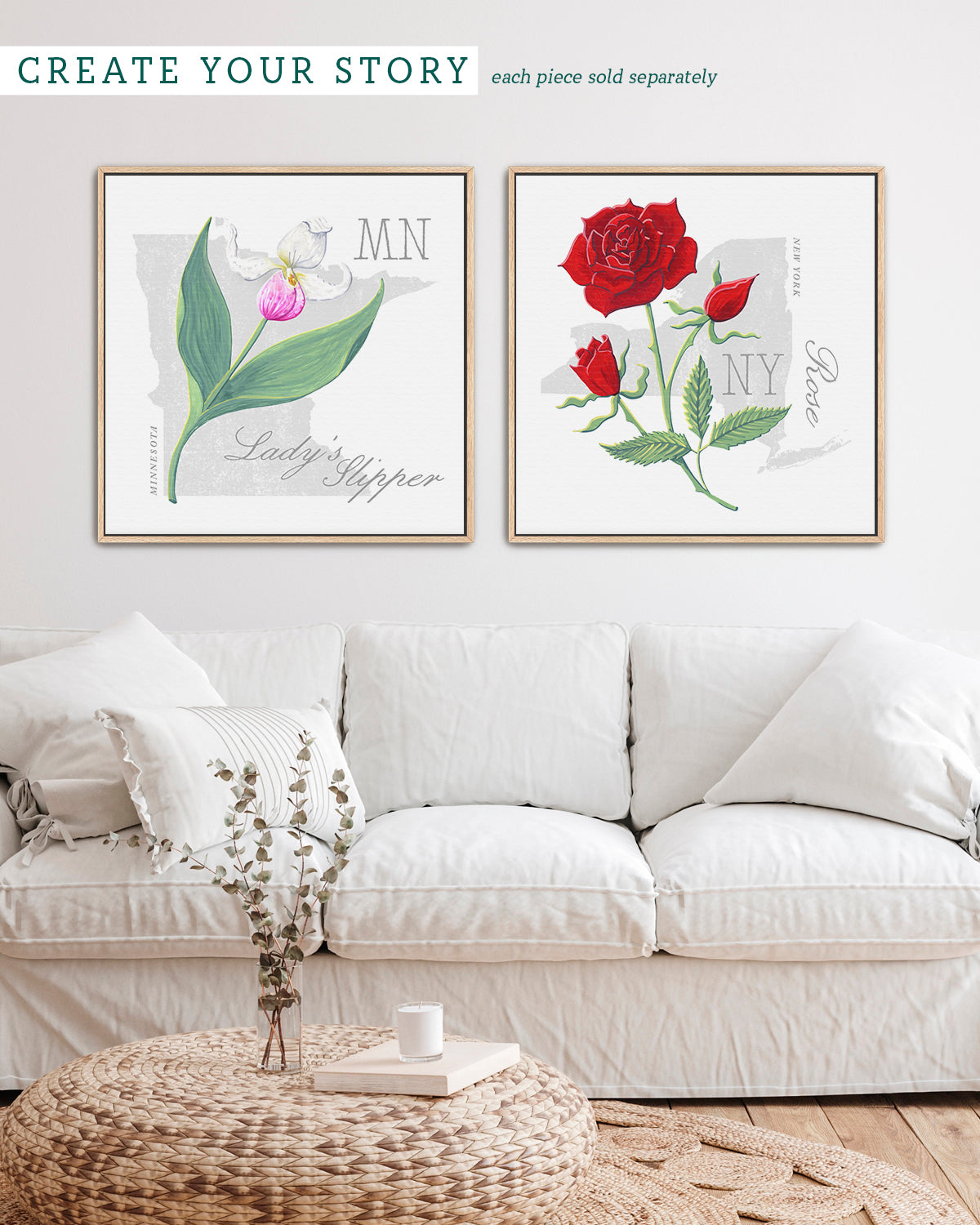 Minnesota (Lady's Slipper) state flower fine art print, classic botanical style on white background. Oak frame available.