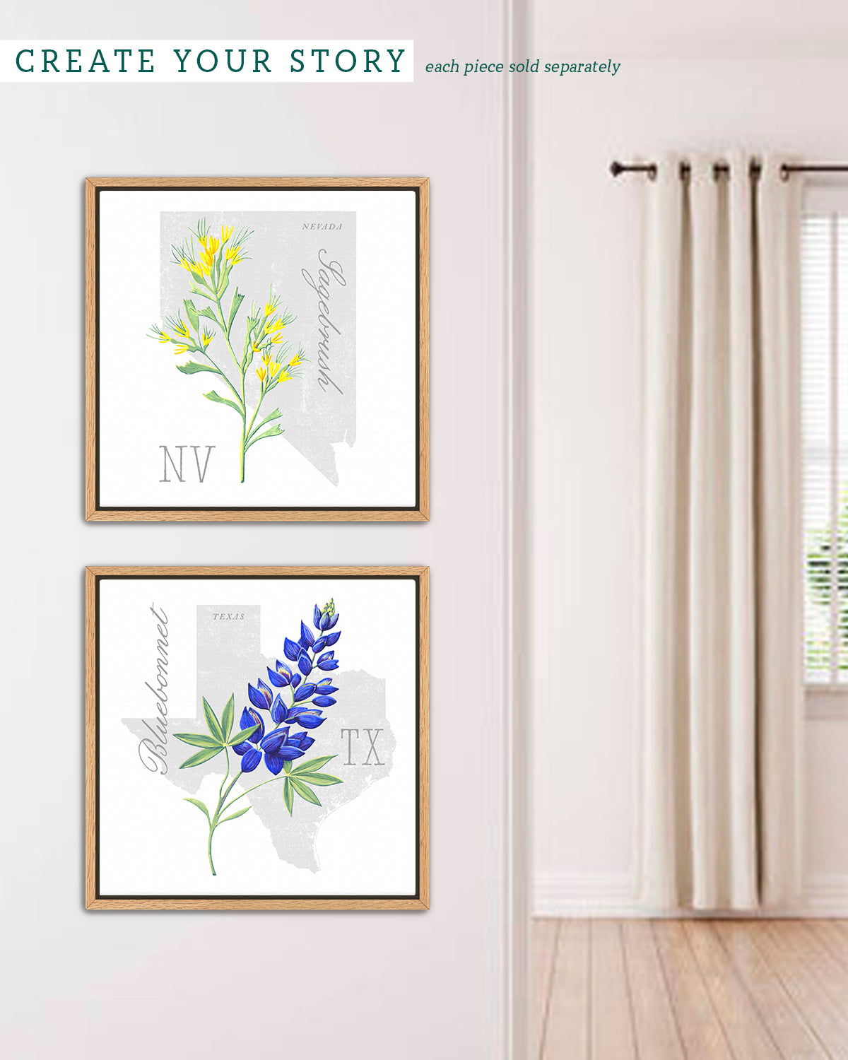 Nevada (Sagebrush) state flower fine art print, classic botanical style on white background. Oak frame available.