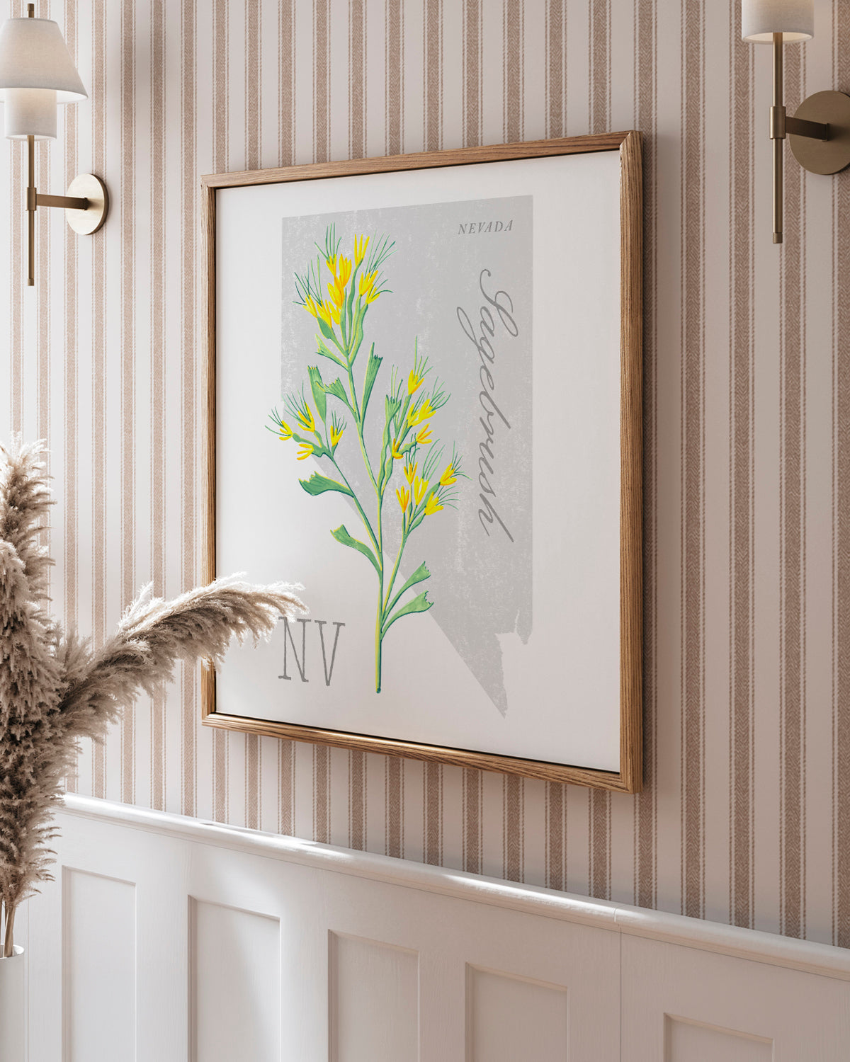 Nevada (Sagebrush) state flower fine art print, classic botanical style on white background. Oak frame available.