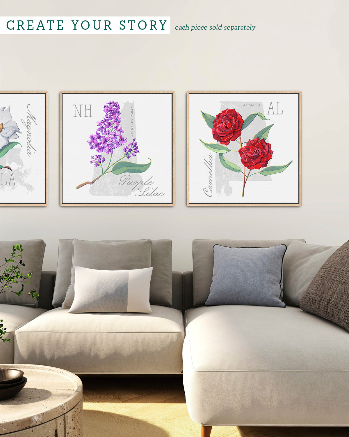 New Hampshire (Purple Lilac) state flower fine art print, classic botanical style on white background. Oak frame available.