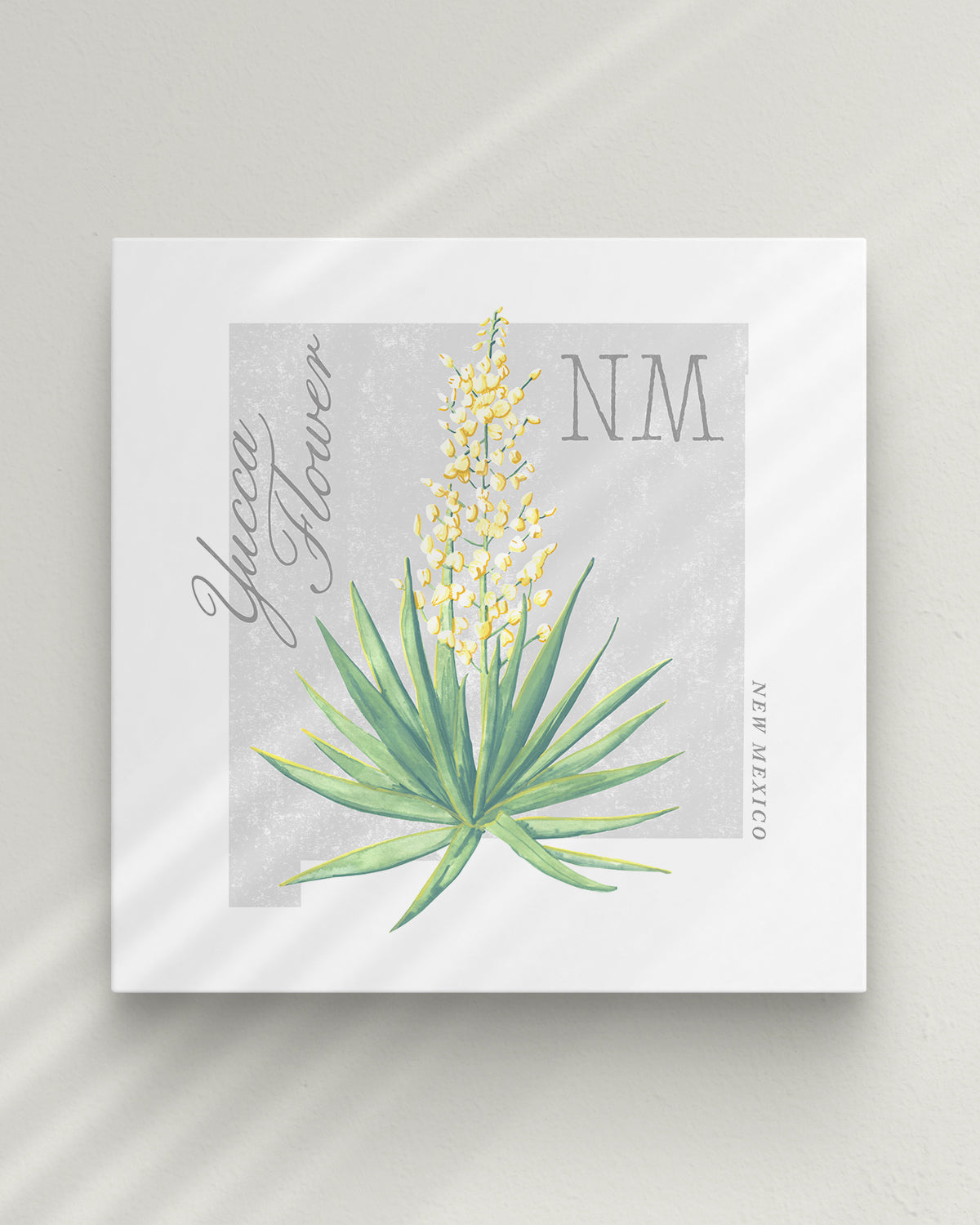 New Mexico (Yucca Flower) state flower fine art print, classic botanical style on white background. Oak frame available.