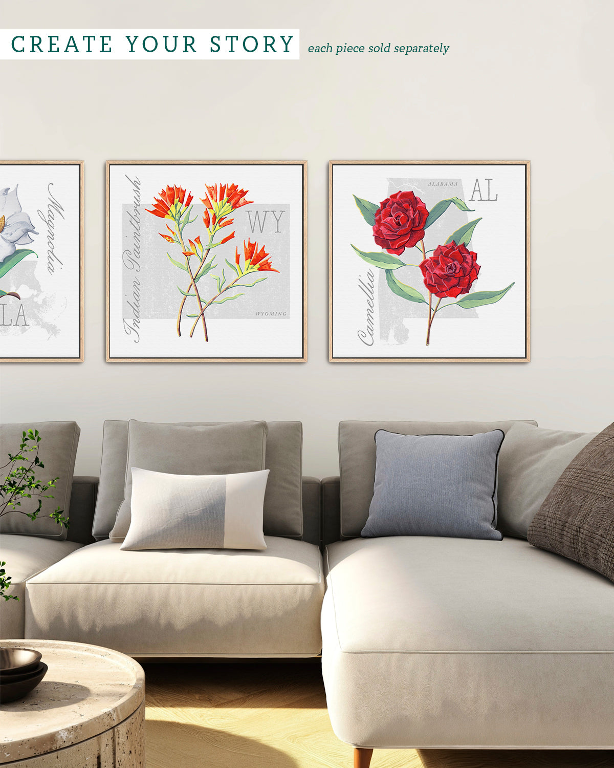 Wyoming (Indian Paintbrush) state flower fine art print, classic botanical style on white background. Oak frame available.