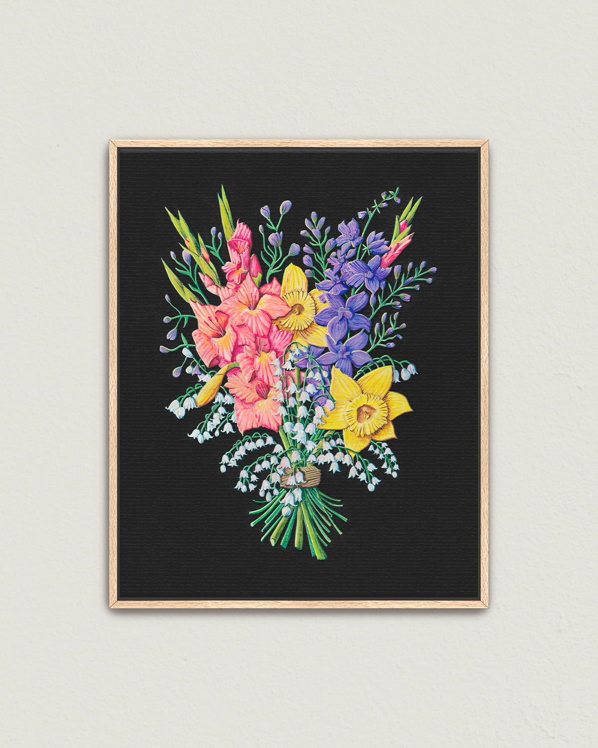 Colorful flower artwork by Jen Montgomery with a black background