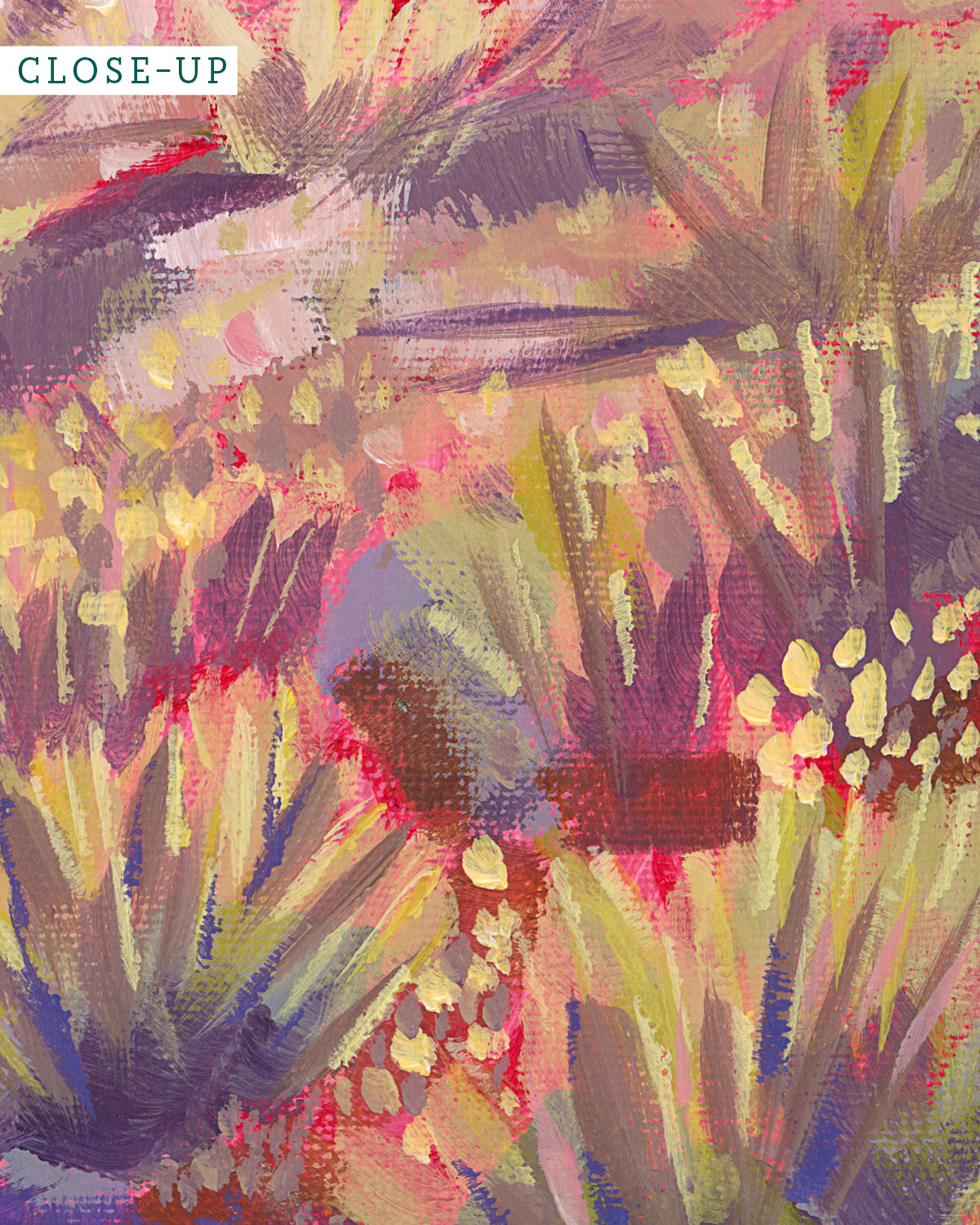 Print of colorful acrylic desert landscape painting with a winding path by California artist Jen Montgomery
