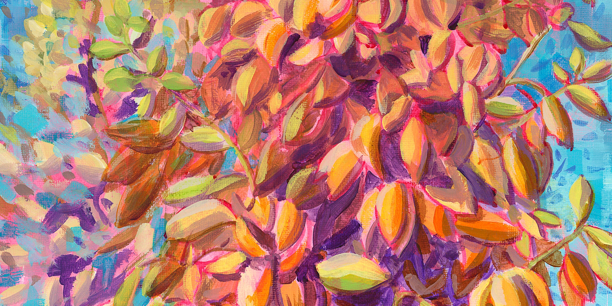 Close-up of an impressionisic painting of a yucca plant by Jen Montgomery.